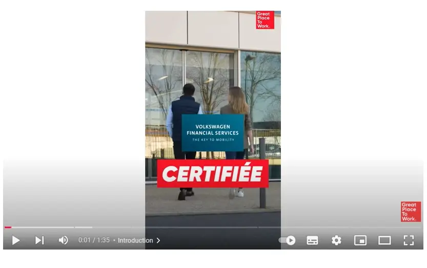 Volkswagen Financial Services entreprise certifiée Great Place To Work